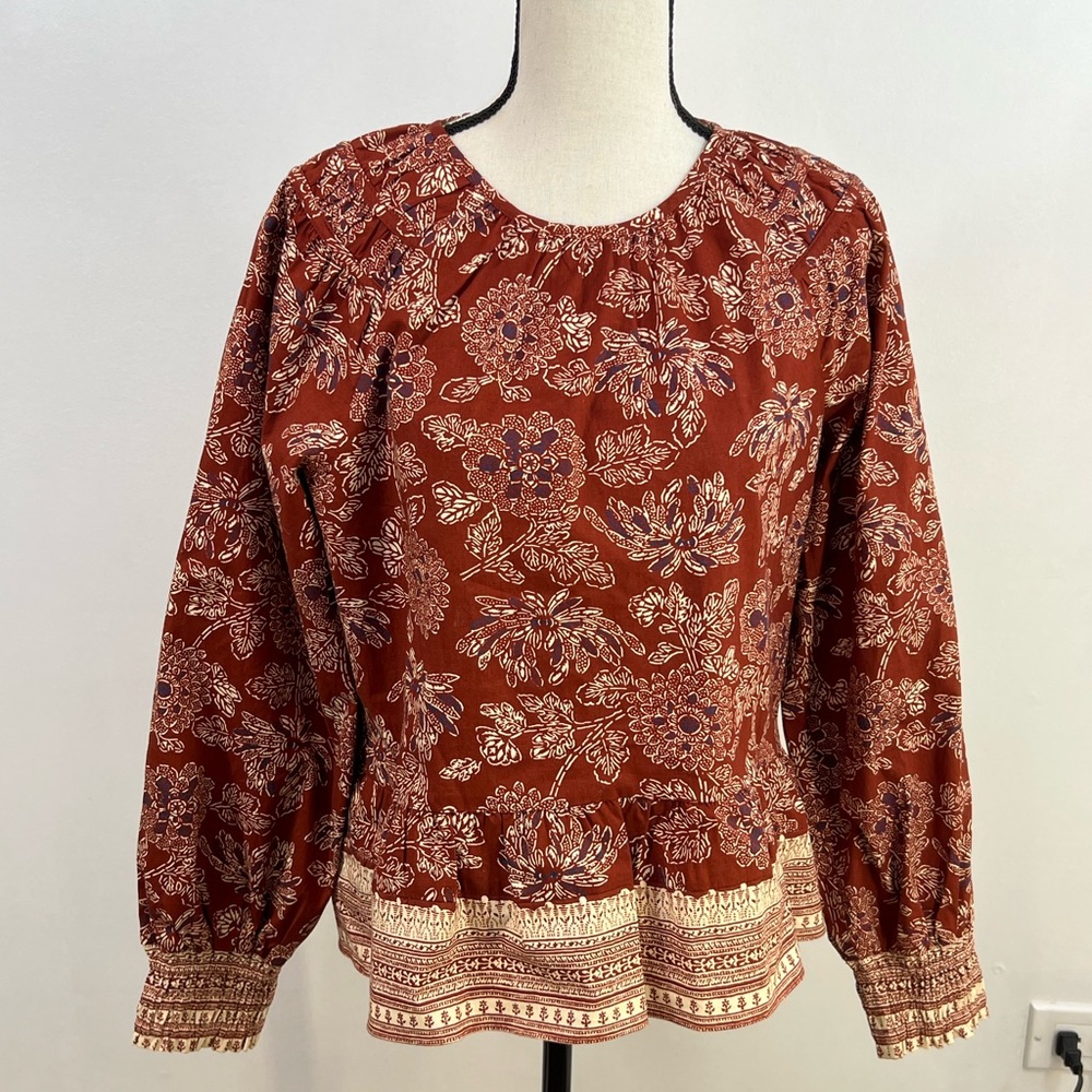 Veronica Beard Rust Floral Blouse